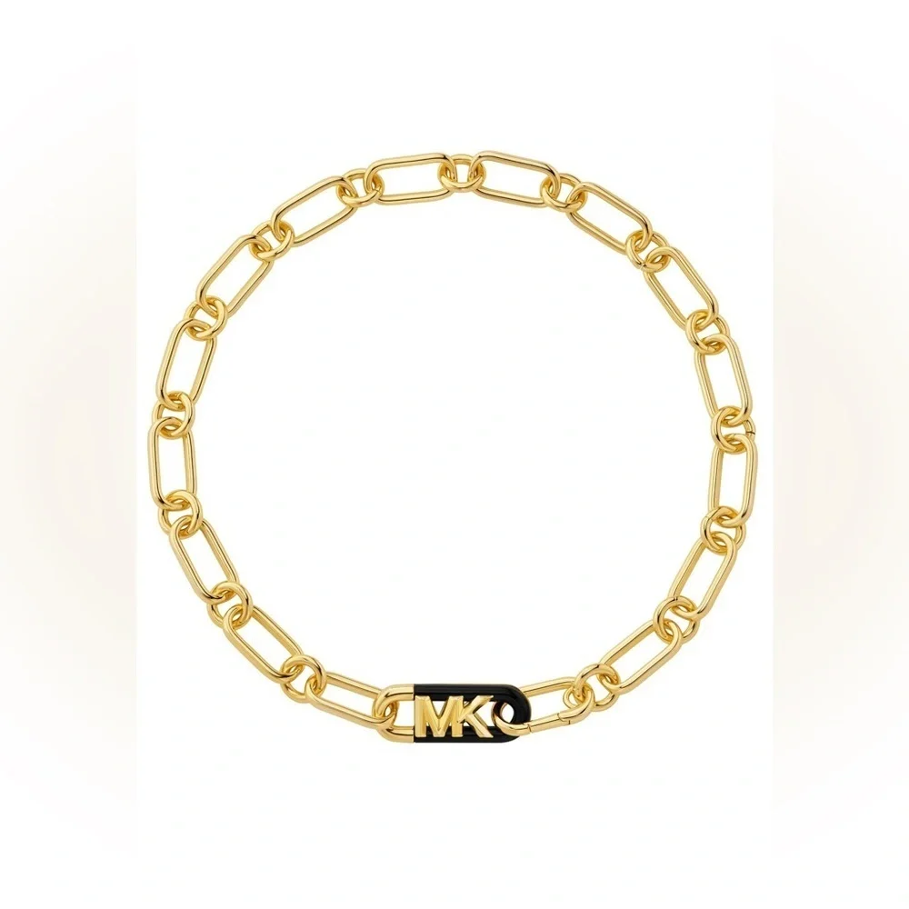 NWT Michael Kors 14K Gold-Plated Black Empire Link Chain Necklace